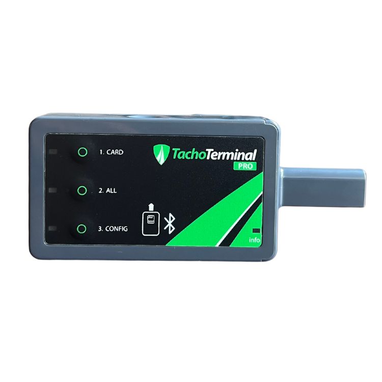 TachoTerminal PRO3 — pogled sprijeda s tipkama CARD, ALL i CONFIG